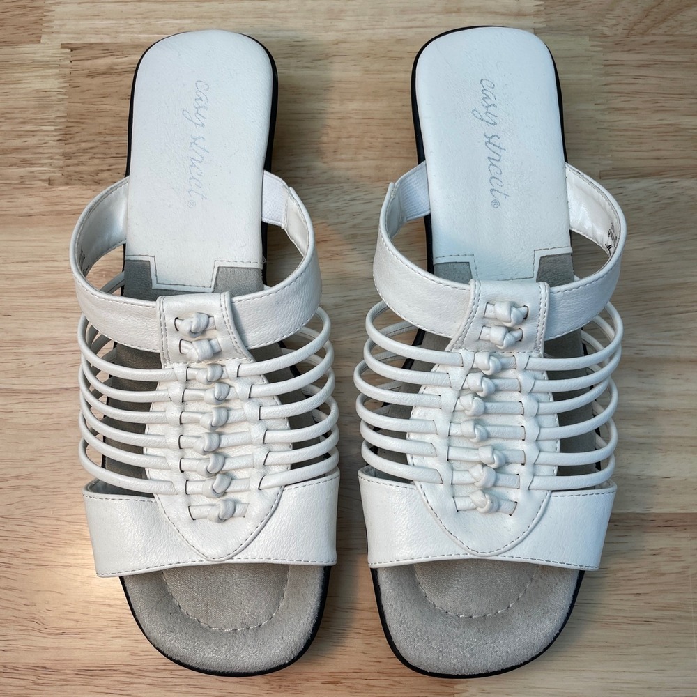 Easy Street Womens White Strappy Wedge Sandals Slide Mule 30-7873 Size‎ 9.5M